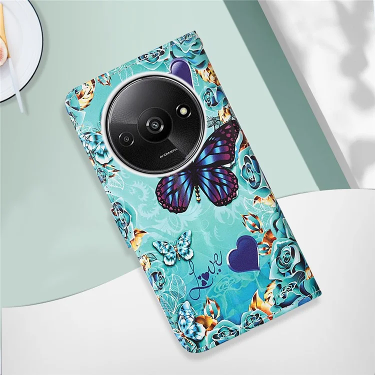 YB Pattern Printing Leather Series-4 per Xiaomi Redmi A3 / Poco C61 4G Case Wallet Pattern Printing Phone Cover - Farfalla e Cuore