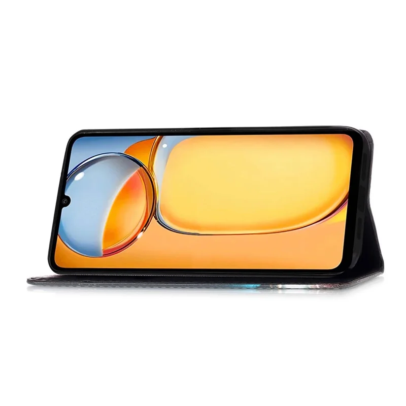 For Xiaomi Redmi A3 / Poco C61 4G Leather Case with Strap and Card Holder Pattern Printing Phone Stand Cover - Cat and Tiger