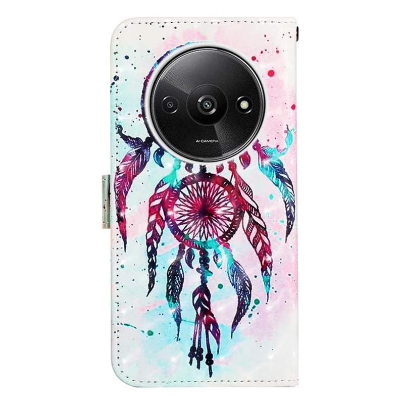 For Xiaomi Redmi A3 4G / Poco C61 4G Leather Case 3D Pattern Printing Wallet Stand Mobile Cover with Strap - Colorful Wind Chime