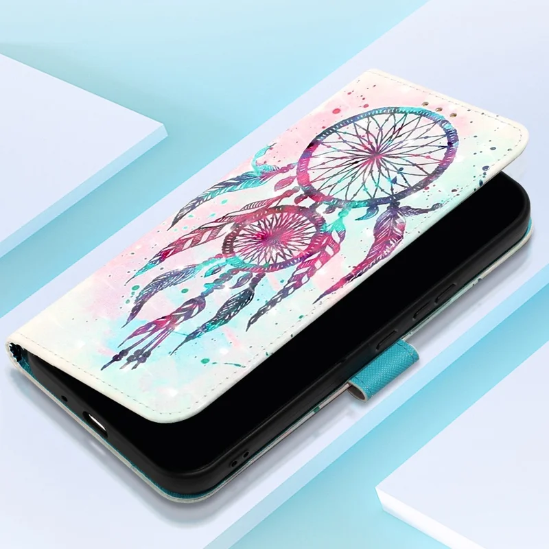 For Xiaomi Redmi A3 4G / Poco C61 4G Leather Case 3D Pattern Printing Wallet Stand Mobile Cover with Strap - Colorful Wind Chime