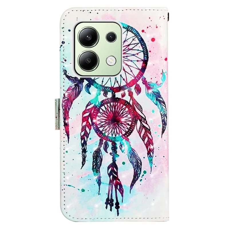 For Xiaomi Redmi Note 13 4G Leather Case 3D Pattern Printing Wallet Stand Mobile Cover with Strap - Colorful Wind Chime