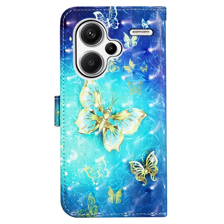For Xiaomi Redmi Note 13 Pro+ 5G Wallet Leather Case 3D Pattern Printing Wallet Stand Mobile Cover with Strap - Golden Butterflies