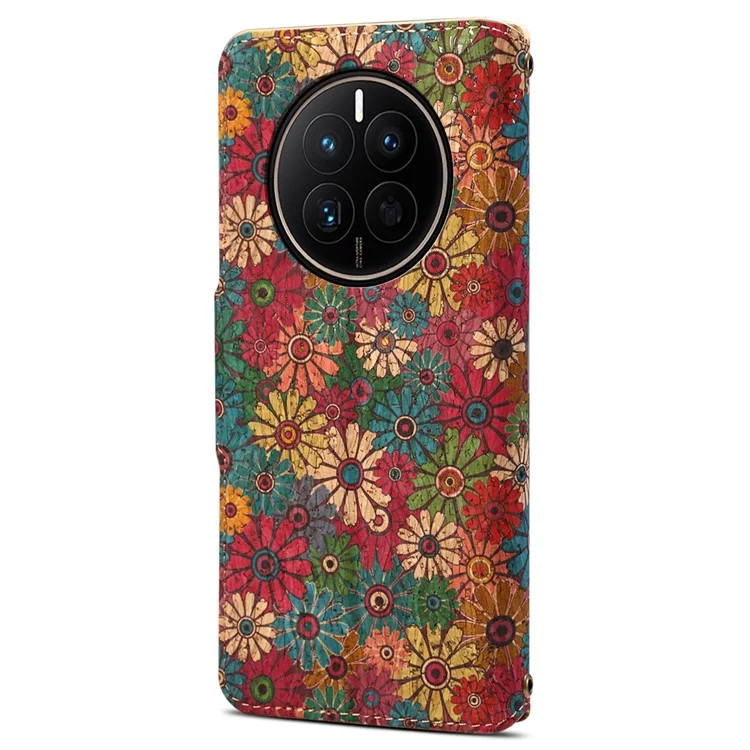 For Huawei Mate 50 4G Leather Case Drop-Proof Floral Printing Wallet Phone Cover with Stand - Spring / Green