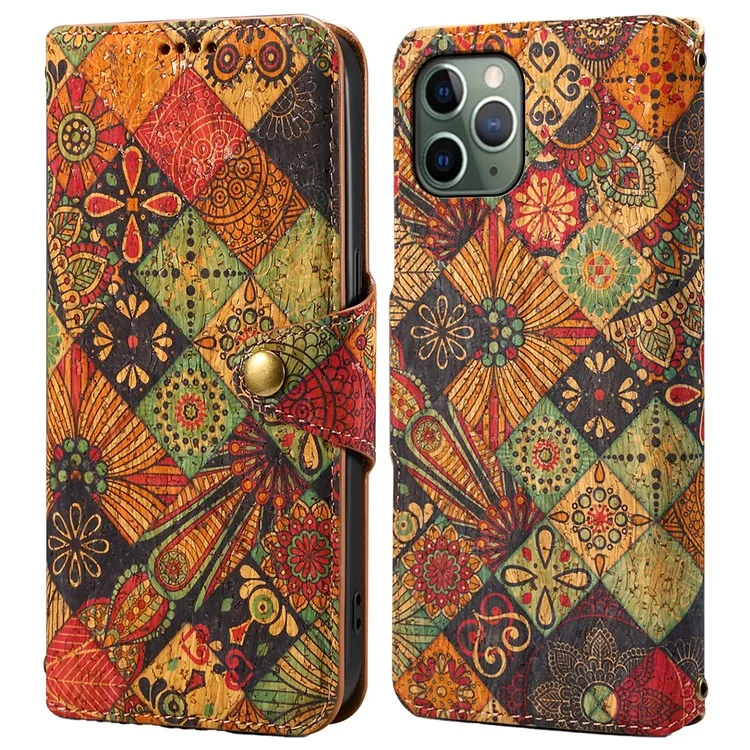 Für iPhone 11 Pro Lederhülle mit Blumenprint, Ständer, Brieftasche - Herbst / Gelb