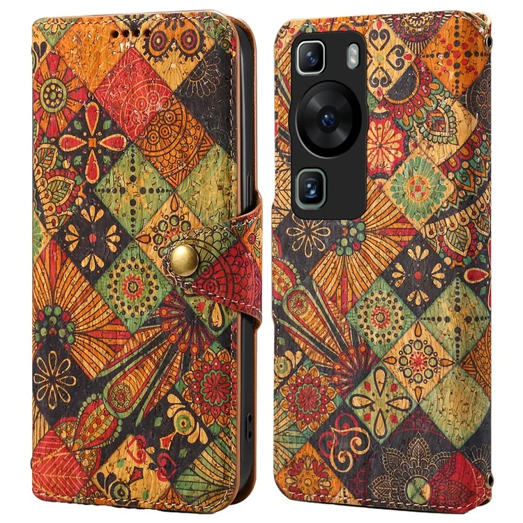 Para Huawei P60 / P60 Pro Capa de Couro com Estampa Floral, Suporte e Carteira - Outono / Amarelo