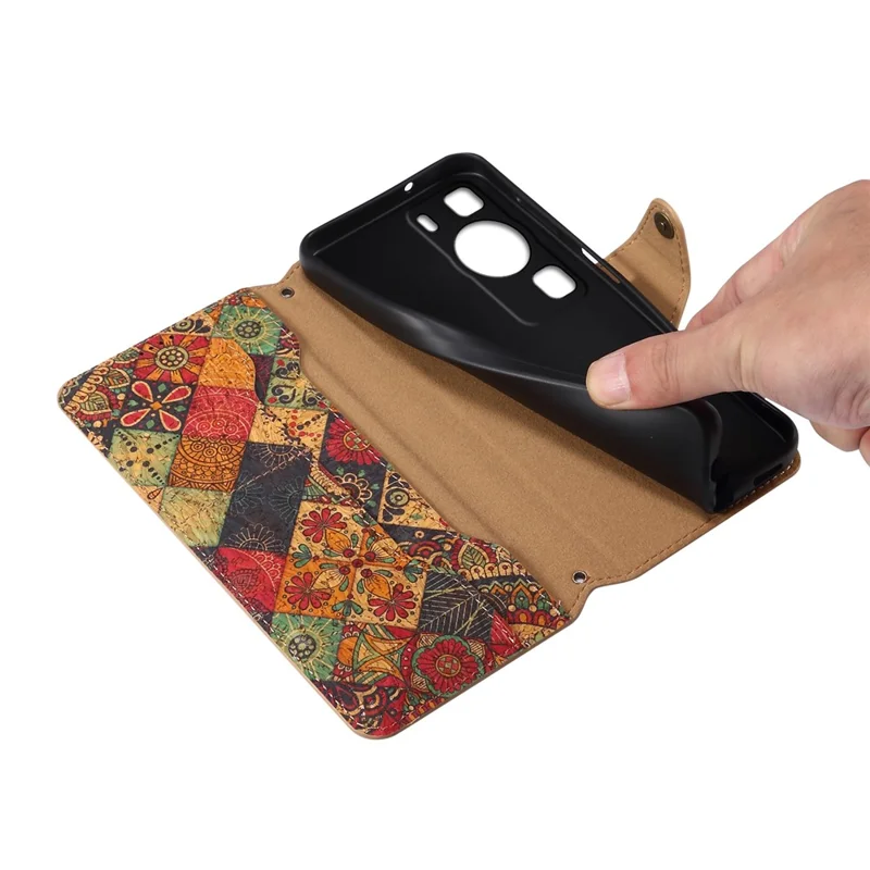 Para Huawei P60 / P60 Pro Capa de Couro com Estampa Floral, Suporte e Carteira - Outono / Amarelo