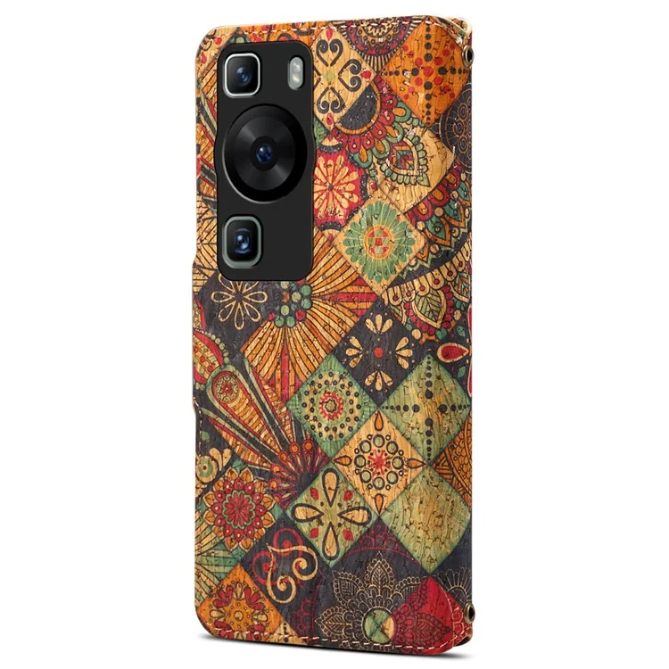 Para Huawei P60 / P60 Pro Capa de Couro com Estampa Floral, Suporte e Carteira - Outono / Amarelo