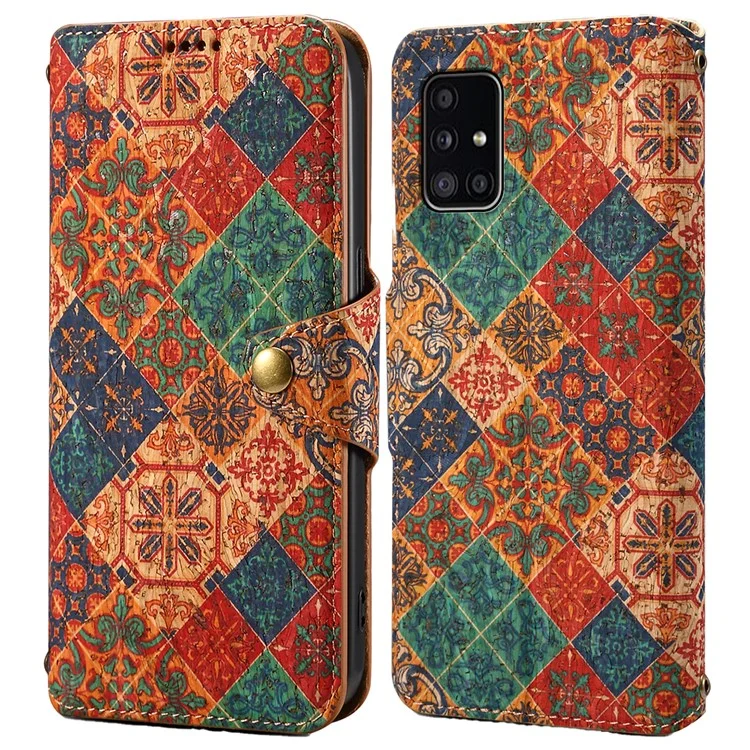 For Samsung Galaxy A51 4G SM-A515 Case Floral Pattern PU Leather Wallet Phone Cover - Winter / Blue