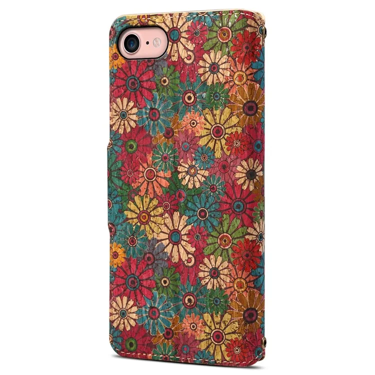 For iPhone 7 / 8 4.7 inch / SE (2020) Leather Cover Floral Printing Shockproof Wallet Phone Case with Stand - Spring / Green