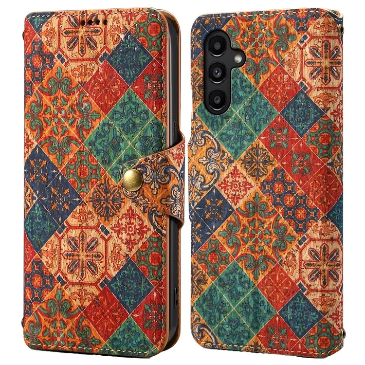 Per Samsung Galaxy A14 5G / 4G Case Floral Design Leather Wallet Phone Case con Stand - Inverno / Blu