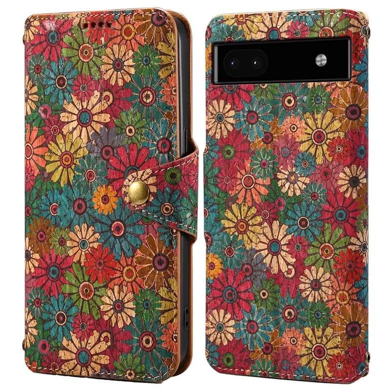 For Google Pixel 6a Wallet Case Pattern Printing Leather Phone Case with Stand - Spring / Green