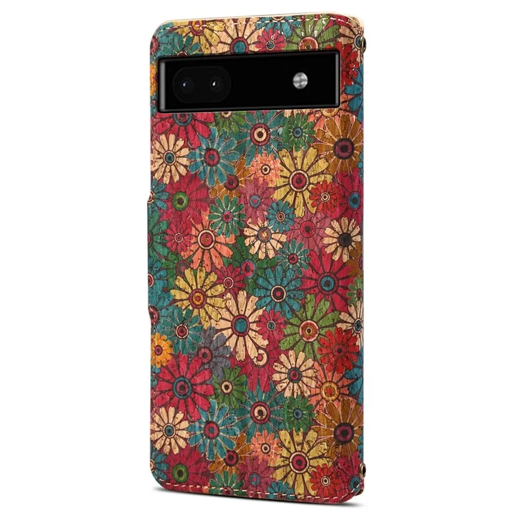 For Google Pixel 6a Wallet Case Pattern Printing Leather Phone Case with Stand - Spring / Green