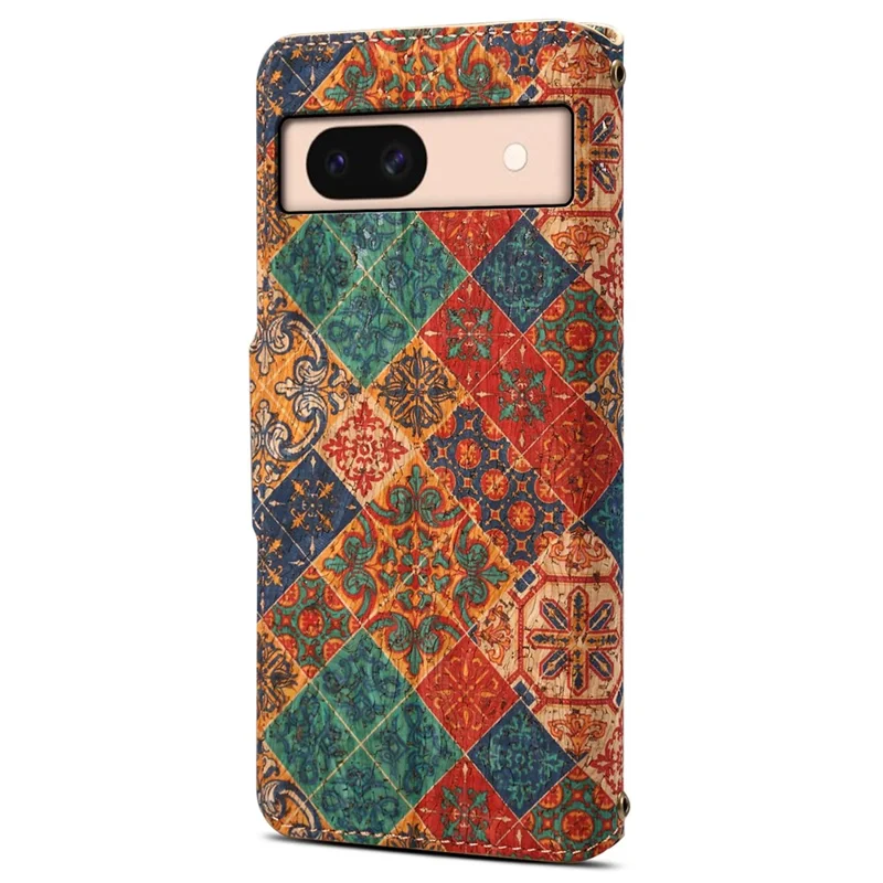 For Google Pixel 8a Leather Case Floral Printing Wallet Phone Cover with Stand - Winter / Blue
