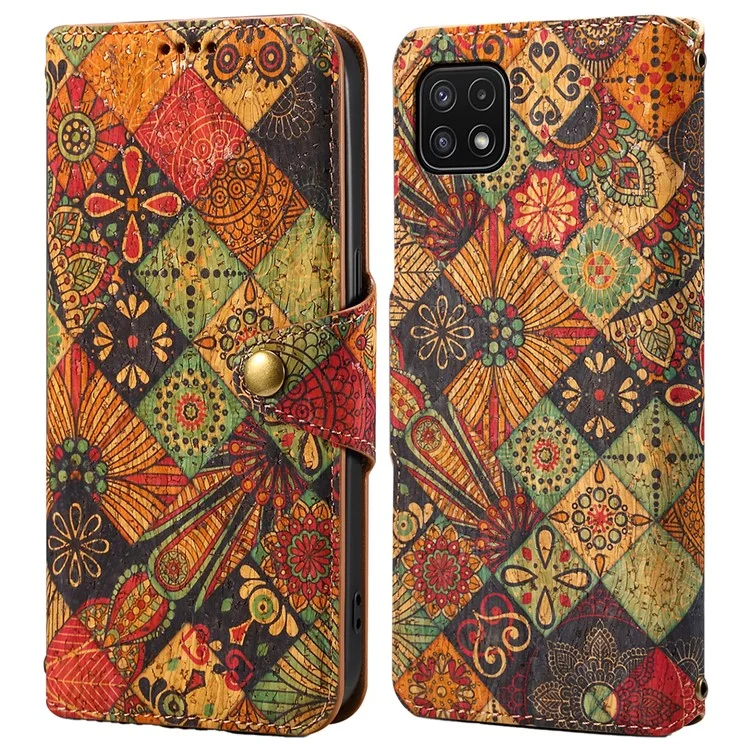 Per Samsung Galaxy A22 5G (versione EU) Custodia da supporto Flower Printing Leather Wallet Phone Cover - Autunno / Giallo
