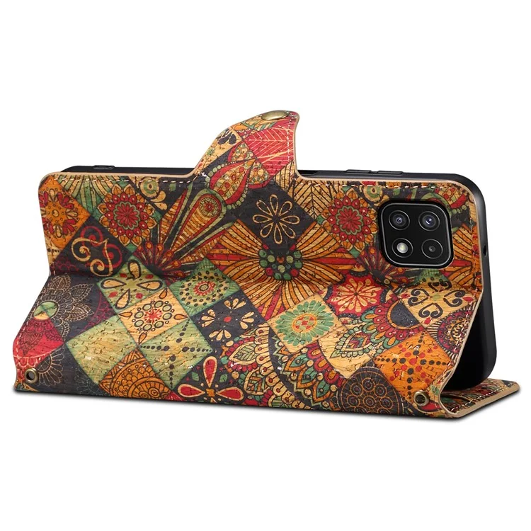 Per Samsung Galaxy A22 5G (versione EU) Custodia da supporto Flower Printing Leather Wallet Phone Cover - Autunno / Giallo