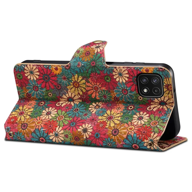 For Samsung Galaxy A22 5G (EU Version) Stand Case Flower Printing Leather Wallet Phone Cover - Spring / Green