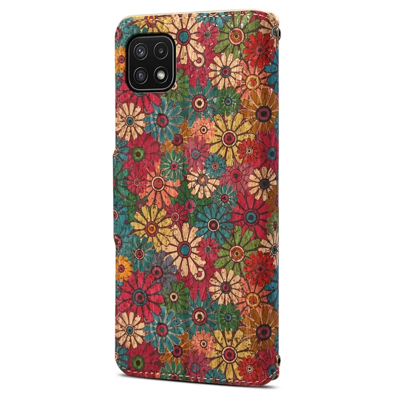 For Samsung Galaxy A22 5G (EU Version) Stand Case Flower Printing Leather Wallet Phone Cover - Spring / Green