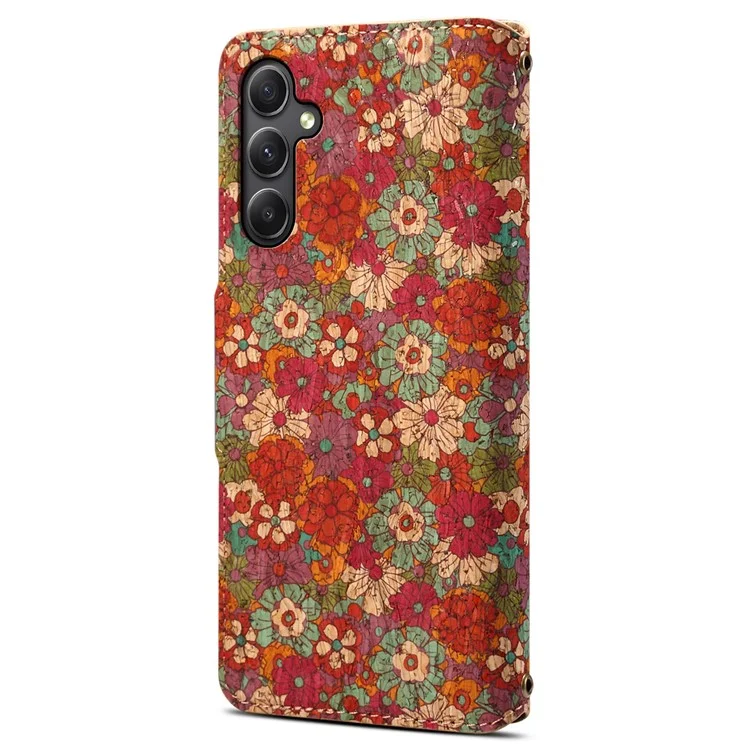 For Samsung Galaxy A24 4G (162.1 x 77.6 x 8.3mm) Wallet Phone Case Floral Printing Stand Leather Flip Cover - Summer / Red