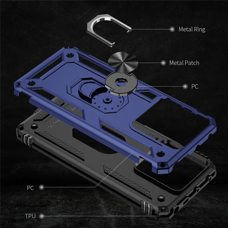 For Xiaomi Redmi Note 13 Pro 5G / Poco X6 5G Case PC+TPU Anti-Drop Phone Cover with Kickstand - Blue