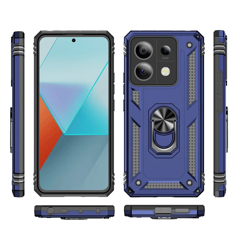 For Xiaomi Redmi Note 13 Pro 5G / Poco X6 5G Case PC+TPU Anti-Drop Phone Cover with Kickstand - Blue