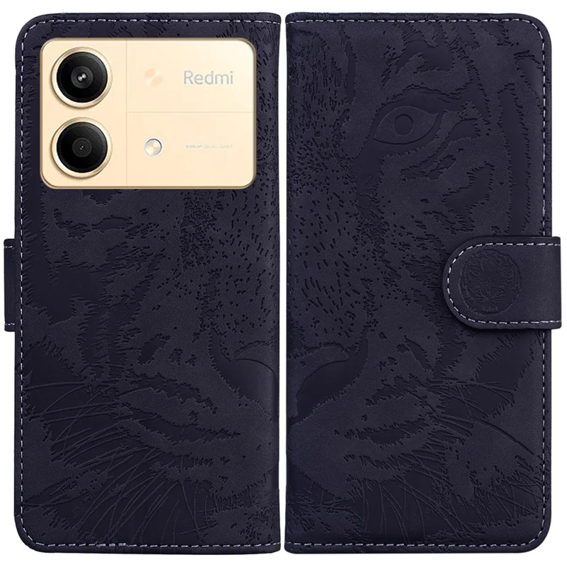 For Xiaomi Redmi Note 13R Pro 5G Case Card Slots Holder Pocket Tiger Pattern Leather Phone Cover - Black