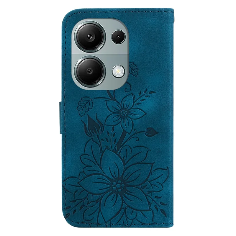 For Xiaomi Redmi Note 13 Pro 4G / Poco M6 Pro 4G Leather Case Flower Imprint Foldable Stand Phone Cover - Dark Blue