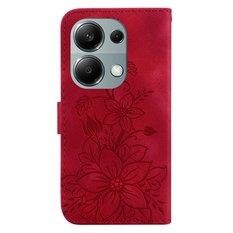 For Xiaomi Redmi Note 13 Pro 4G / Poco M6 Pro 4G Leather Case Flower Imprint Foldable Stand Phone Cover - Red