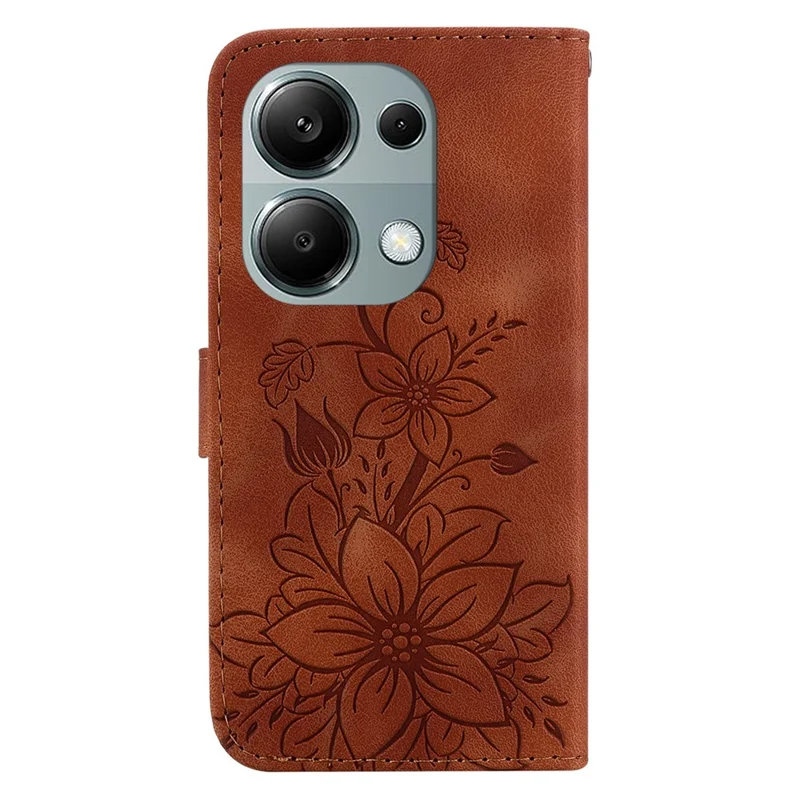 For Xiaomi Redmi Note 13 Pro 4G / Poco M6 Pro 4G Leather Case Flower Imprint Foldable Stand Phone Cover - Brown