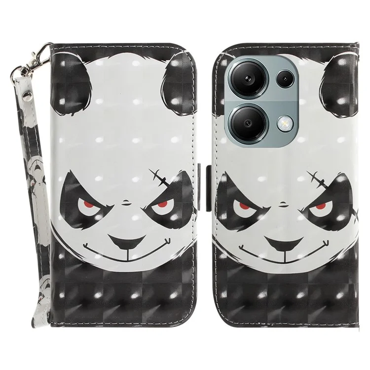 For Xiaomi Redmi Note 13 Pro 4G / Poco M6 Pro 4G Case Wallet Pattern Printed Leather Cover with Strap - Angry Panda