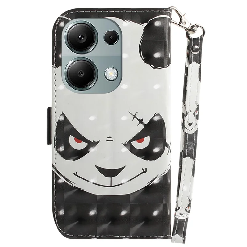 For Xiaomi Redmi Note 13 Pro 4G / Poco M6 Pro 4G Case Wallet Pattern Printed Leather Cover with Strap - Angry Panda