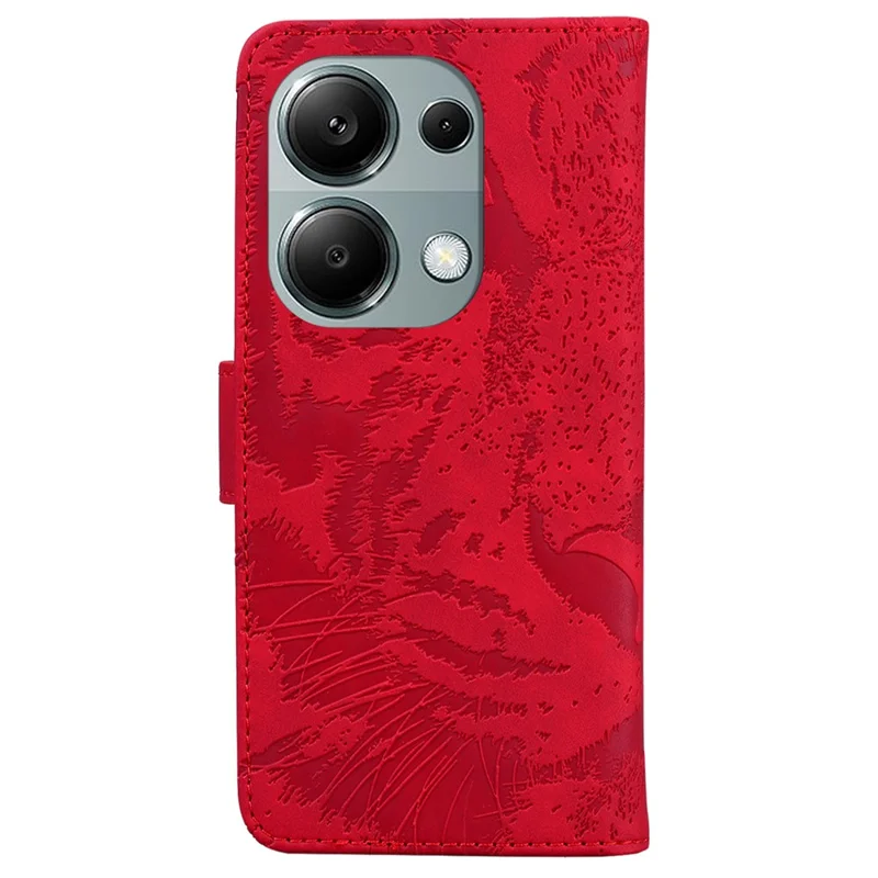 For Xiaomi Redmi Note 13 Pro 4G / Poco M6 Pro 4G Case PU Leather Wallet Tiger Pattern Phone Cover - Red