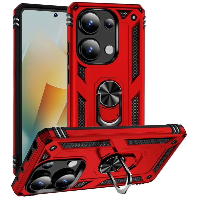For Xiaomi Redmi Note 13 Pro 4G / Poco M6 Pro 4G Case Anti-Drop PC+TPU Kickstand Phone Cover - Red