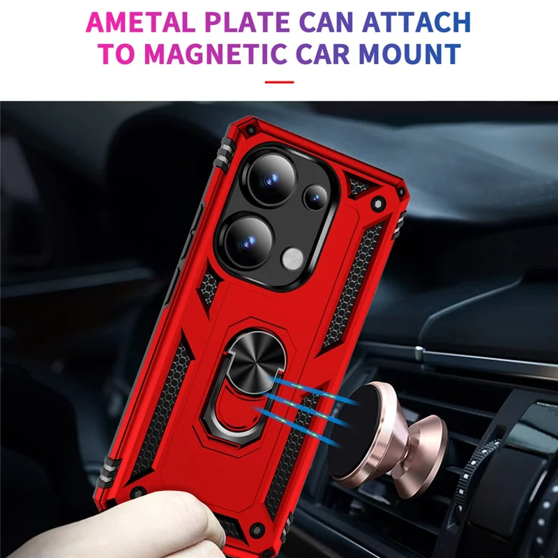 For Xiaomi Redmi Note 13 Pro 4G / Poco M6 Pro 4G Case Anti-Drop PC+TPU Kickstand Phone Cover - Red
