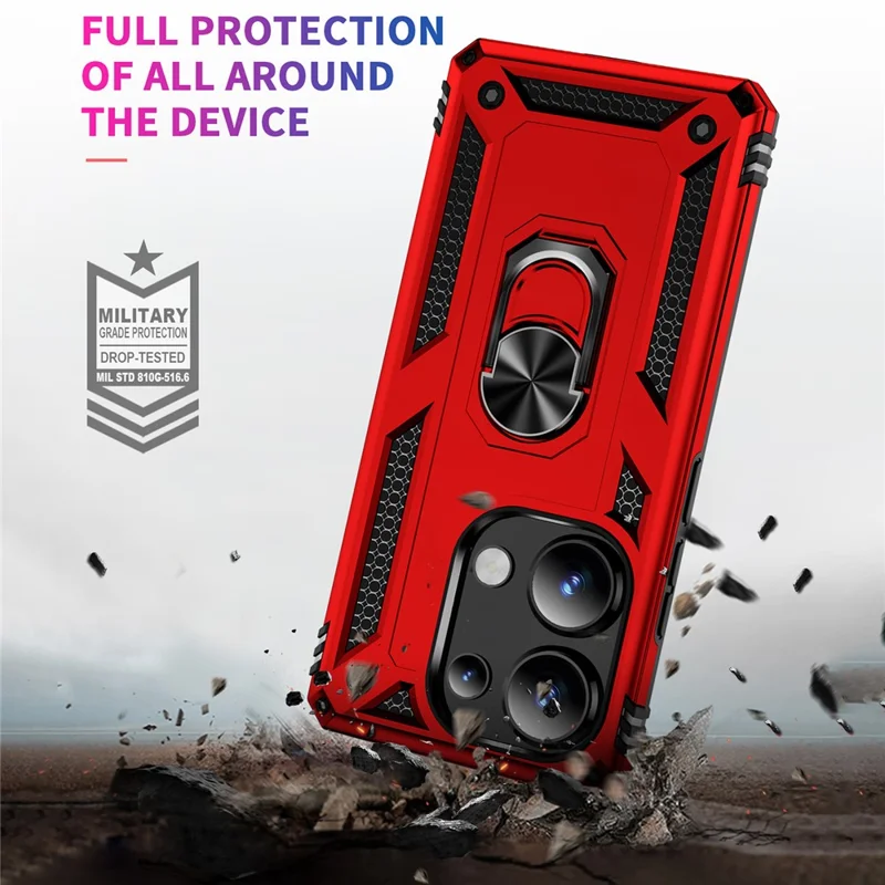 For Xiaomi Redmi Note 13 Pro 4G / Poco M6 Pro 4G Case Anti-Drop PC+TPU Kickstand Phone Cover - Red