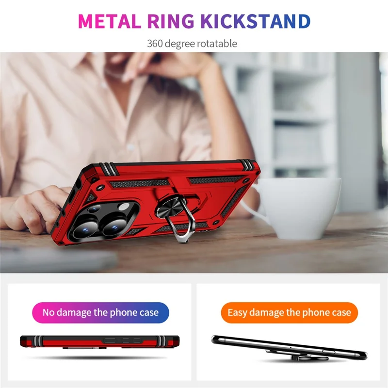 For Xiaomi Redmi Note 13 Pro 4G / Poco M6 Pro 4G Case Anti-Drop PC+TPU Kickstand Phone Cover - Red