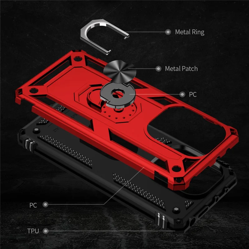For Xiaomi Redmi Note 13 Pro 4G / Poco M6 Pro 4G Case Anti-Drop PC+TPU Kickstand Phone Cover - Red