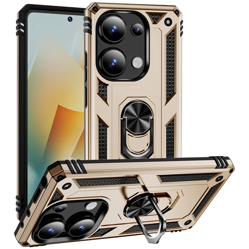 For Xiaomi Redmi Note 13 Pro 4G / Poco M6 Pro 4G Case Anti-Drop PC+TPU Kickstand Phone Cover - Gold
