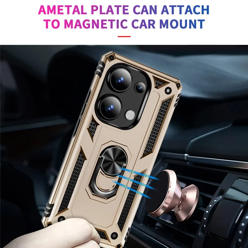 For Xiaomi Redmi Note 13 Pro 4G / Poco M6 Pro 4G Case Anti-Drop PC+TPU Kickstand Phone Cover - Gold