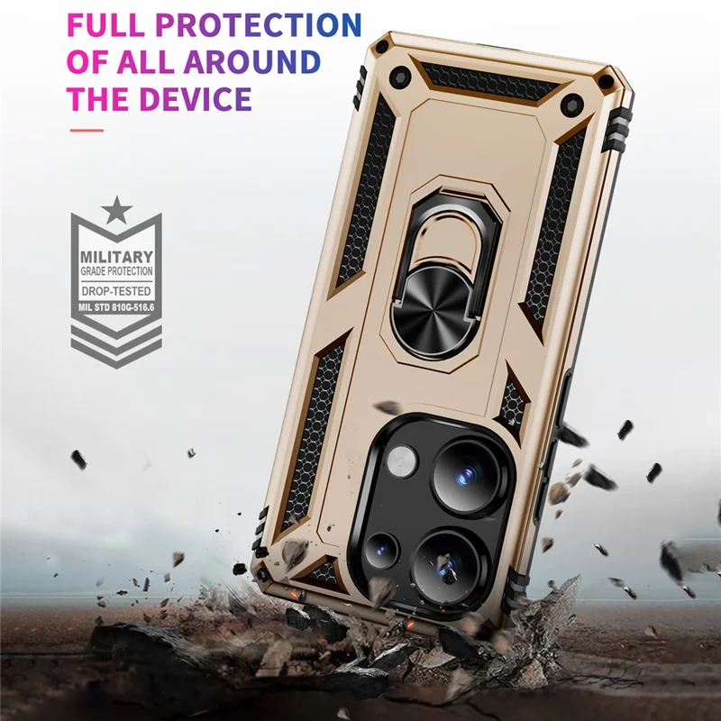 For Xiaomi Redmi Note 13 Pro 4G / Poco M6 Pro 4G Case Anti-Drop PC+TPU Kickstand Phone Cover - Gold