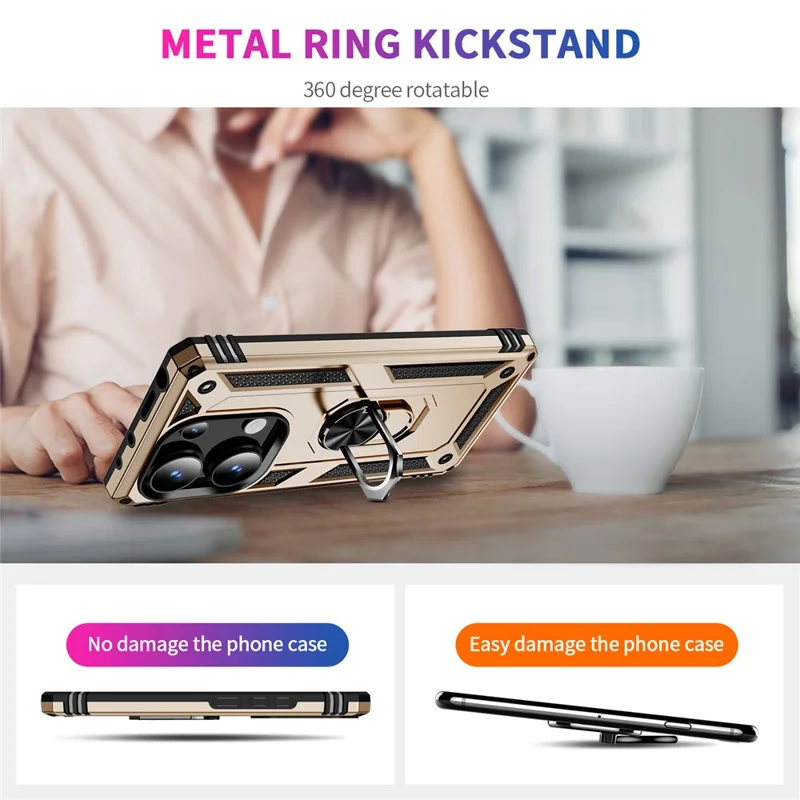 For Xiaomi Redmi Note 13 Pro 4G / Poco M6 Pro 4G Case Anti-Drop PC+TPU Kickstand Phone Cover - Gold