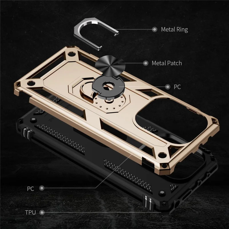 For Xiaomi Redmi Note 13 Pro 4G / Poco M6 Pro 4G Case Anti-Drop PC+TPU Kickstand Phone Cover - Gold