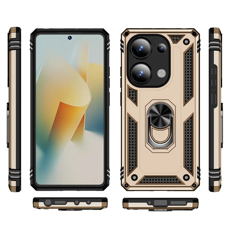 For Xiaomi Redmi Note 13 Pro 4G / Poco M6 Pro 4G Case Anti-Drop PC+TPU Kickstand Phone Cover - Gold