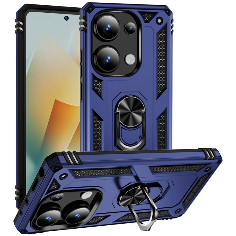 For Xiaomi Redmi Note 13 Pro 4G / Poco M6 Pro 4G Case Anti-Drop PC+TPU Kickstand Phone Cover - Blue