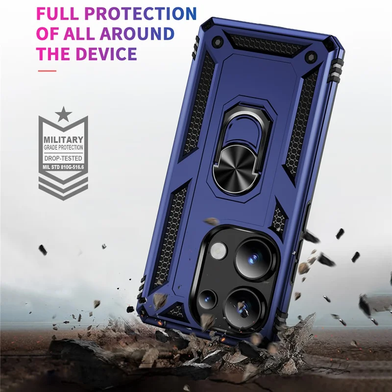 For Xiaomi Redmi Note 13 Pro 4G / Poco M6 Pro 4G Case Anti-Drop PC+TPU Kickstand Phone Cover - Blue