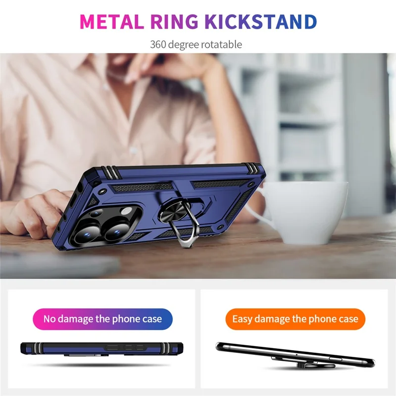 For Xiaomi Redmi Note 13 Pro 4G / Poco M6 Pro 4G Case Anti-Drop PC+TPU Kickstand Phone Cover - Blue