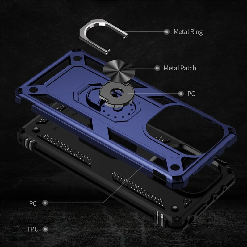 For Xiaomi Redmi Note 13 Pro 4G / Poco M6 Pro 4G Case Anti-Drop PC+TPU Kickstand Phone Cover - Blue