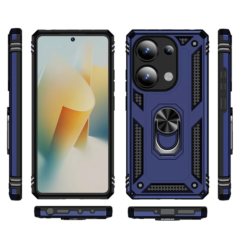 For Xiaomi Redmi Note 13 Pro 4G / Poco M6 Pro 4G Case Anti-Drop PC+TPU Kickstand Phone Cover - Blue