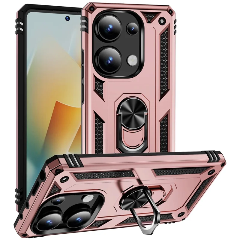 For Xiaomi Redmi Note 13 Pro 4G / Poco M6 Pro 4G Case Anti-Drop PC+TPU Kickstand Phone Cover - Rose Gold