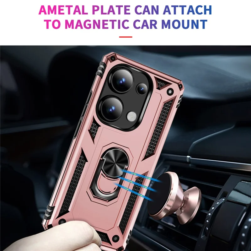 For Xiaomi Redmi Note 13 Pro 4G / Poco M6 Pro 4G Case Anti-Drop PC+TPU Kickstand Phone Cover - Rose Gold