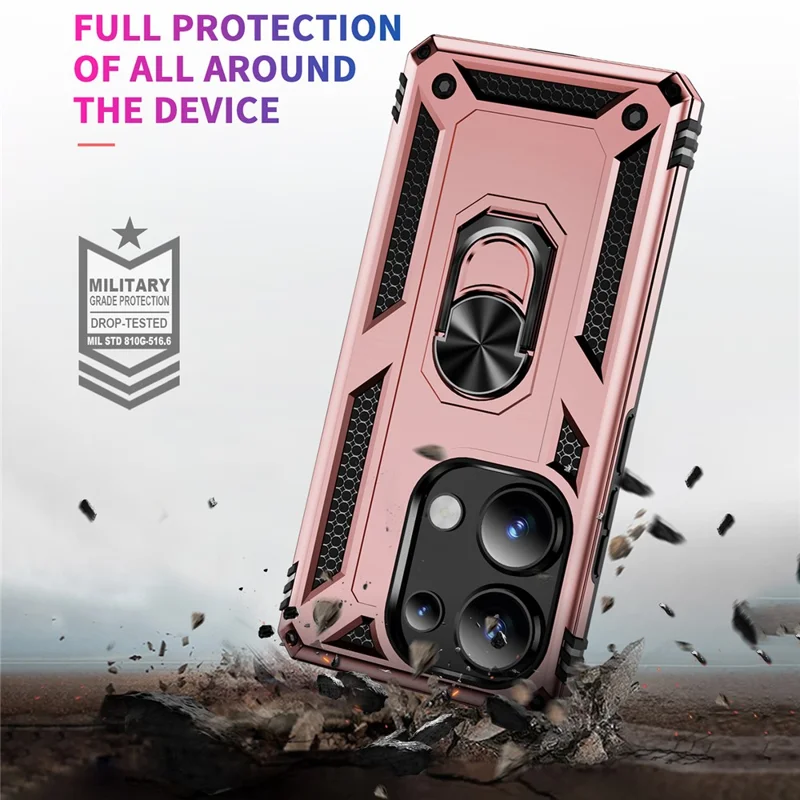 For Xiaomi Redmi Note 13 Pro 4G / Poco M6 Pro 4G Case Anti-Drop PC+TPU Kickstand Phone Cover - Rose Gold